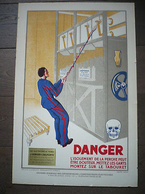 AFFICHE ORIGINALE LITHOGRAPHIEE VERGER DELPORTE DANGERS L'ELECTRICITE ORIGINALE