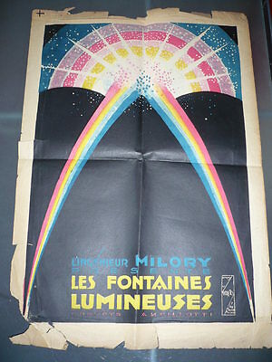 AFFICHE ANCIENNE LITHO MILORY FONTAINES LUMINEUSES 1920
