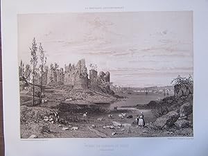 BELLE GRAVURE 1867 BRETAGNE COTES D'ARMOR RUINES DU CHATEAU DU GUILDO