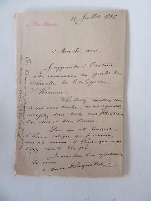 MAURICE HAQUETTE LETTRE MANUSCRITE 1886