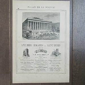 PUBLICITE ANCIENNE 1898 PALAIS DE LA BOURSE ATELIERS RIKKERS A ST DENIS