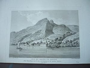 GRAVURE TORRENT VUE DU BOURG DE GERSAU LAC DE LUCERNE SUISSE 18ème SIECLE