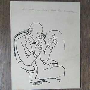 DESSIN ORIGINAL SIGNÉ 1920 DE MARET LE COMMANDANT BAT LA MESURE