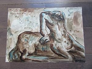 DESSIN ORIGINAL VERITABLE AQUARELLE SIGNE MARCELLE KUNTZ 1952 LE CENTAURE BLESSE