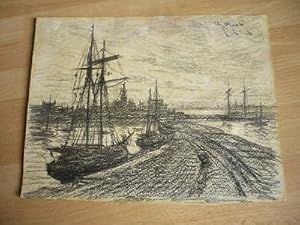 Charles MOOTZ DESSIN 1900 BATEAUX SIGNE MARINE