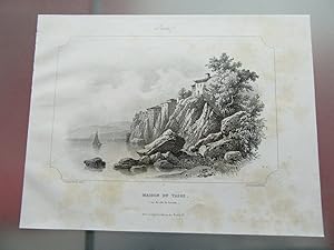 GRAVURE 1850 MAISON DU TASSE COTE SORRENTE ITALIE LITHOGRAPHIE