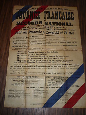 AFFICHE 23 MAI 1915 JOURNEE FRANCAISE DU SECOURS NATIONAL