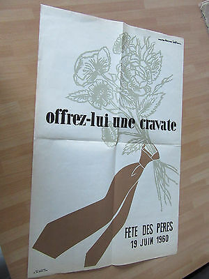 Imagen del vendedor de AFFICHE DE MARIE HELENE LEBLANC OFFREZ-LUI UNE CRAVATE FETE DES PERES 1960 a la venta por GEOFFRIAULT