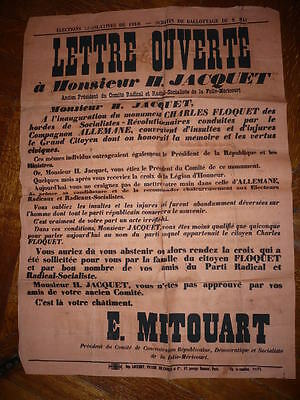 AFFICHE 1910 PARTI RADICAL SOCIALISTE JACQUET / MITOUART