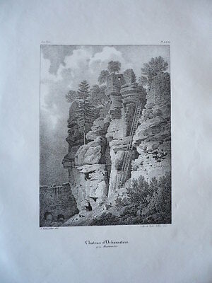 CHATEAU D'OCHSENSTEIN ALSACE GRAVURE ORIGINALE 1870 HAUT RHIN