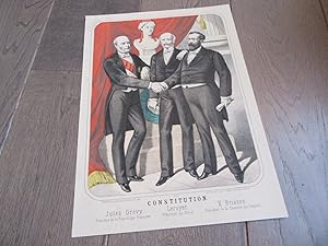lithographie AQUARELLEE 1880 LA CONSTITUTION JULES GREVY LEROYER BRISSON