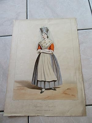 GRANDE GRAVURE lithographie 1880 SAINT VALLERY EN CAUX PAYSANNE CAUCHOISE