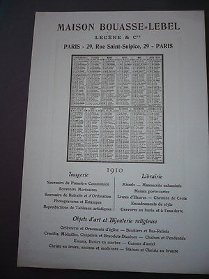 CALENDRIER 1910 MAISON BOUASSE LEBEL PARIS