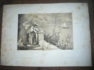 LITHOGRAPHIE 1880 LES LAVANDIERES VILLEFRANCHE NICE