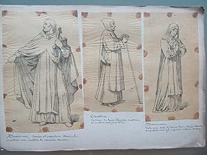 ITALIE 3 DESSINS ORIGINAUX 1900 MOINES DOMINICAIN CHARTREUX DOMINICAINE