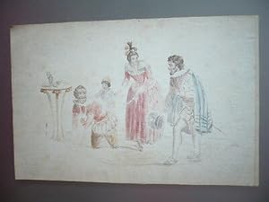 DESSIN ORIGINAL 1890 ENFANT JEUX THEATRE