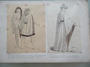 ITALIE 2 DESSINS ORIGINAUX 1900 COSTUMES FLORENTINS HOMMES