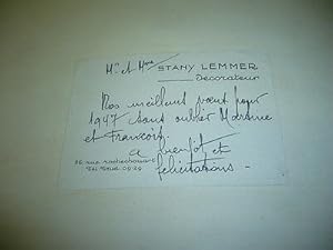 CARTE DE VISITE AUTOGRAPHE DE STANY LEMMER PEINTRE DECORATEUR 1947