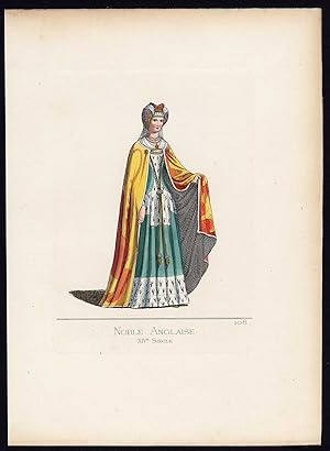 Antique Print-NOBLE WOMAN-ENGLAND-MIDDLE AGES-COSTUME-P 108-Bonnard-Mercuri-1860