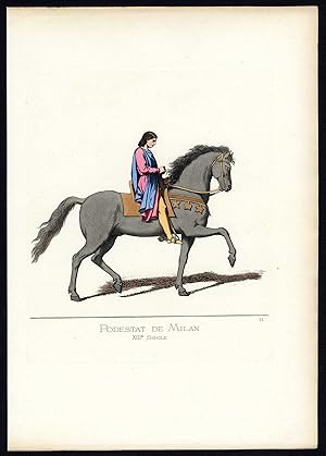 Antique Print-PODESTA-HORSE-ITALY-COSTUME-13TH CENTURY-P 11-Bonnard-Mercuri-1860