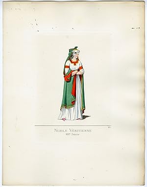 Antique Print-VENICE-ITALY-COSTUME-13TH CENTURY-PLATE 21-Bonnard-Mercuri-1860