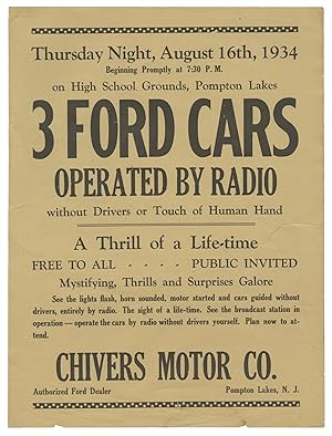 Original flyer for a remote radio-controlled Ford Motors automobile event, 1934