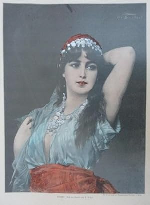 kolorierter Holzstich Turandot ( Zigeunerin Mädchen )
