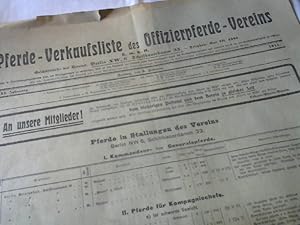 Pferde Verkaufsliste ( 1911 ) des Offizierpferde Vereins G.m.b.H. ( Berlin Schiffbauerdamm 33 )
