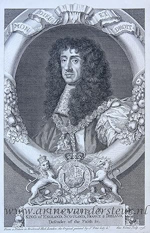[Etching and engraving, portrait print] CHARLES II KING OF ENGLAND., 1736.