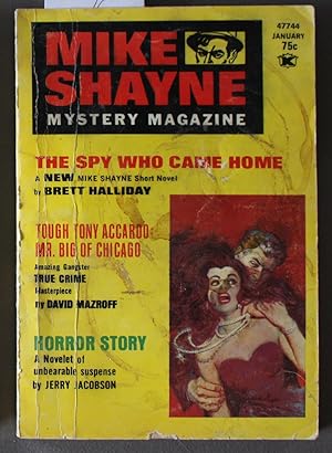 Image du vendeur pour MIKE Shayne - Mystery Magazine (Pulp Digest Magazine); Vol. 32 No. 2 January 1973 Published by Renown Publications Inc. The Spy Who Came Home by Brett Halliday; Tough Tony Accordo Mr. Big Of Chicago by David Mazroff ; Horror Story by Jerry Jacobson mis en vente par Comic World