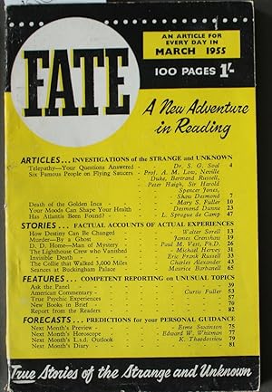 Bild des Verkufers fr FATE (UK Edition Pub. ;Pulp Digest Magazine); Vol. 1, No. 5, Issue 5, March 1955 A New Adventure in Reading zum Verkauf von Comic World
