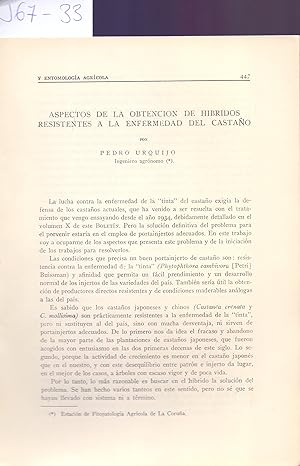 Seller image for ASPECTOS DE LA OBTENCION DE HIBRIDOS RESISTENTES A LA ENFERMEDAD DEL CASTAO for sale by Libreria 7 Soles
