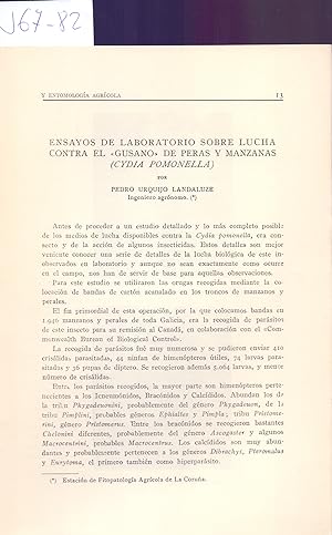 Seller image for ENSAYOS DE LABORATORIO SOBRE LUCHA CONTRA EL "GUSANO" DE PERAS Y MANZANAS (CYDIA POMONELLA) for sale by Libreria 7 Soles