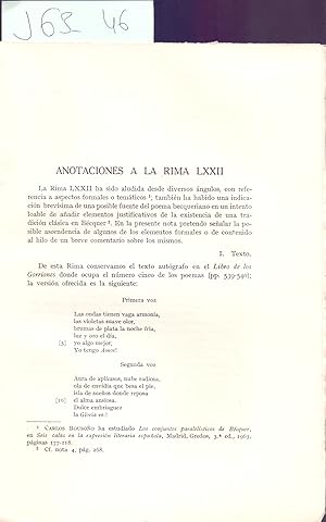 Seller image for ANOTACIONES A LA RIMA LXXII (BECQUER) for sale by Libreria 7 Soles