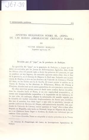 Seller image for APUNTES BIOLOGICOS SOBRE EL "JOPO" DE LAS HABAS (AROBANCHE CRENATA FORSK) for sale by Libreria 7 Soles
