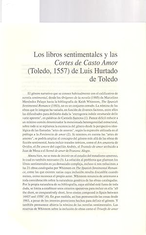Seller image for LOS LIBROS SENTIMENTALES Y LAS CORTES DE CASTO AMOR (TOLEDO, 1557) DE LUIS HURTADO DE TOLEDO for sale by Libreria 7 Soles