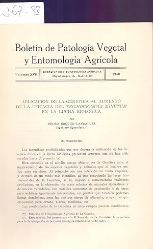Seller image for APLICACION DE LA GENETICA AL AUMENTO DE LA EFICACIA DEL TRICHOGRAMMA MINUTUM EN LA LUCHA BIOLOGICA for sale by Libreria 7 Soles