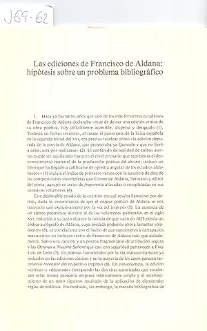 Bild des Verkufers fr LAS EDICIONES DE FRANCISCO DE ALDAMA: HIPOTESIS SOBRE UN PROBLEMA BIBLIOGRAFICO zum Verkauf von Libreria 7 Soles