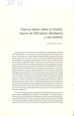 Imagen del vendedor de NUEVOS DATOS SOBRE EL RETABLO MAYOR DE SALVALEON (BADAJOZ) Y SUS AUTORES a la venta por Libreria 7 Soles