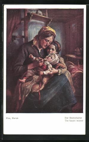 Bild des Verkufers fr Knstler-Ansichtskarte Thomas Riss: Der Stammhalter, Mutter und Tochter blicken auf ein Baby zum Verkauf von Bartko-Reher