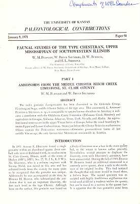 Immagine del venditore per Faunal Studies of the Type Chesteran, Upper Mississippian of Southwestern Illinois. Part 1: Ammonoids from the Middle Chester Beech Creek Limestone, St. Clair County venduto da ConchBooks