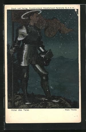 Bild des Verkufers fr Knstler-Ansichtskarte Hans Thoma: Hter des Tales bei Nacht auf einem Berggipfel stehend zum Verkauf von Bartko-Reher
