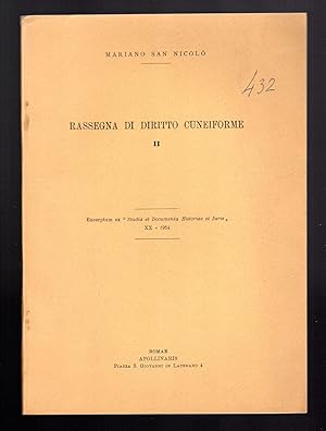 Bild des Verkufers fr Rassegna di diritto cuneiforme II zum Verkauf von Sergio Trippini