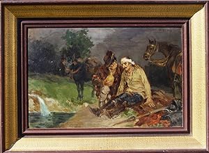 "Don Quijote und Sancho Panza" originales Gemälde, Öl auf Malpappe ca.30x46cm; rechts oben signie...