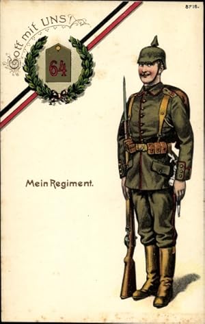 Regiment Ansichtskarte / Postkarte Soldat, Bajonett, Regiment 64, Gott mit uns