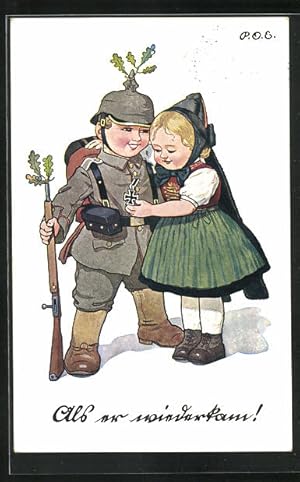 Bild des Verkufers fr Knstler-Ansichtskarte P. O. Engelhard (P.O.E.): Als er wiederkam!, Soldatenliebe, Tracht zum Verkauf von Bartko-Reher