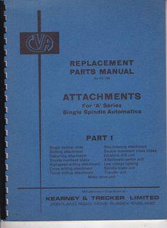 CVA Replacement Parts Manual, (No. PD 1196) Attachments for  A  Series Spinal Automatics Part 1