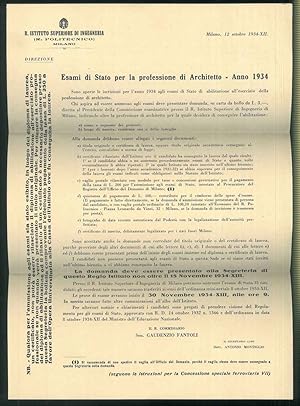 Esami di Stato per la professione di Architetto - Anno 1934