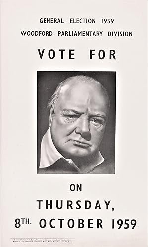 An original 1959 campaign poster from Winston S. Churchill's Woodford constituency featuring Chur...