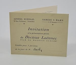 Invitation; à la présentation privée du Docteur Laënnec, Film de Maurice Cloche